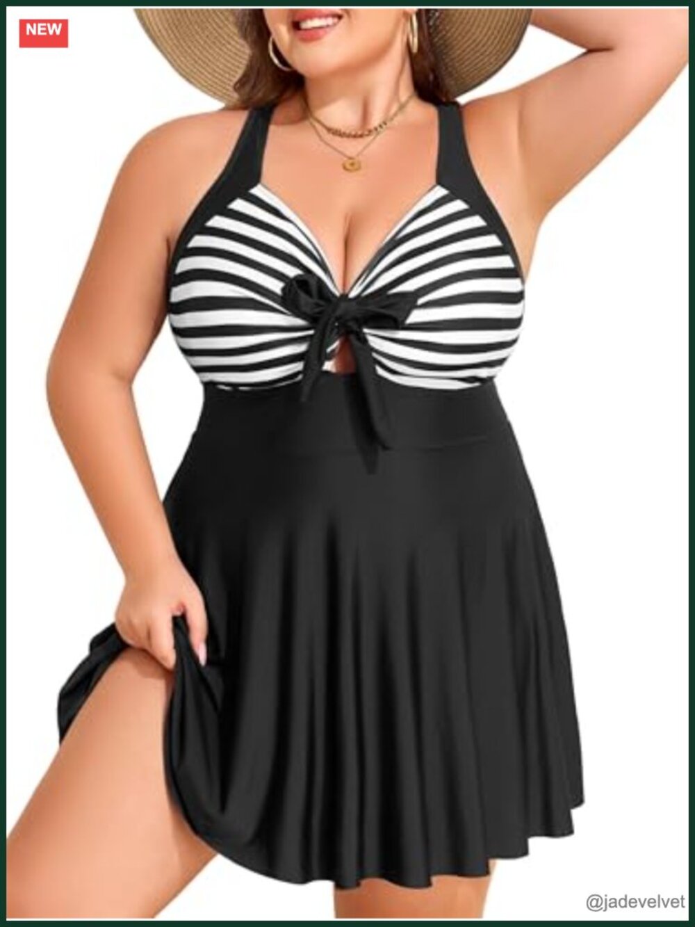 Plus Size Swim Dress Tummy Control One Piece Knot Cutout V Neck